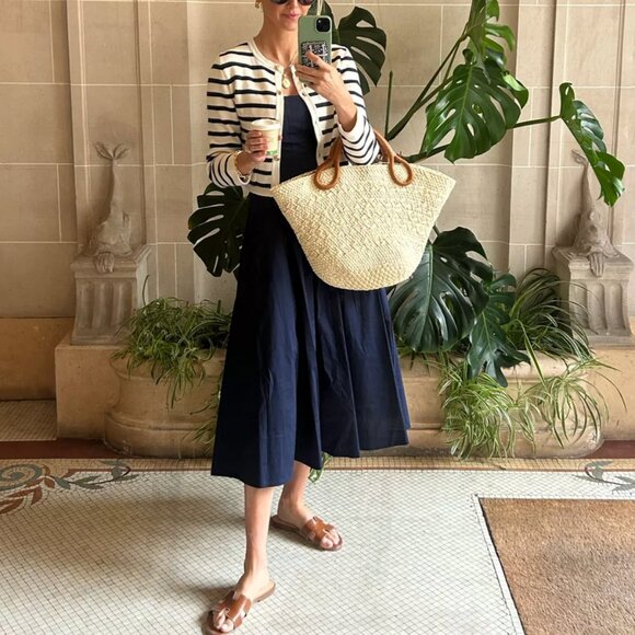 BEST STAUD Wells Midi Dress Sz6/8/10 Navy Blue Classic Cotton Party Wedding - Picture 4 of 12